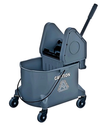 Downpress wringer & 30L grey bucket combo w/regular black casters.